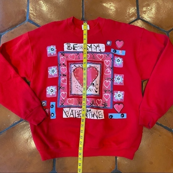 India Ink Hand Painted Valentines Day Heart Sweatshirt Sweater Vintage XL - Picture 7 of 7